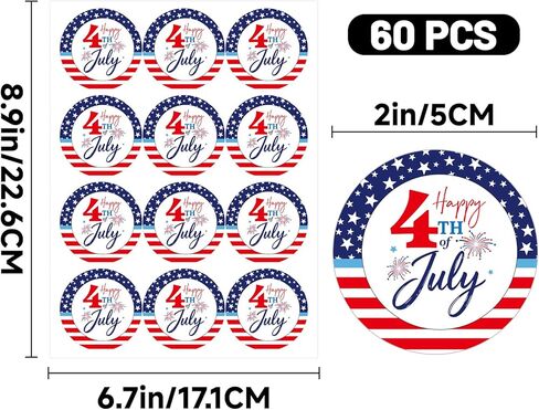 Alynta 4th of July Stickers 2 Inch Happy 4th of July Stickers 60Pcs Large Round Self-Adhesive American Flag Sticker Patriotic Sticker for Envelope Seals Cards Gift Wrapping (Independence Day) in Saudi Arabia