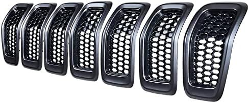 7pcs Black Mesh Grille Chrome Moulding Trim Grille Grill Cover Trim Insert Kit Compatible with 2014 2015 2016 2017 2018 Jeep Cherokee 4-Door in Saudi Arabia