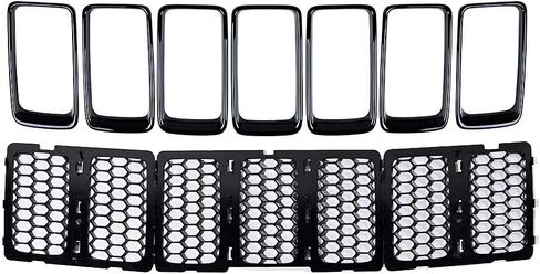 7pcs Black Mesh Grille Chrome Moulding Trim Grille Grill Cover Trim Insert Kit Compatible with 2014 2015 2016 2017 2018 Jeep Cherokee 4-Door in Saudi Arabia
