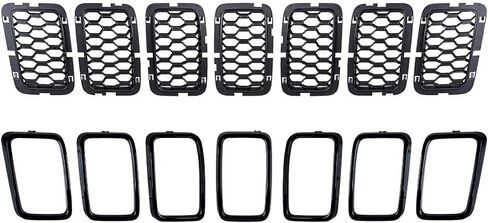 7pcs Black Mesh Grille Chrome Moulding Trim Grille Grill Cover Trim Insert Kit Compatible with 2014 2015 2016 2017 2018 Jeep Cherokee 4-Door in Saudi Arabia