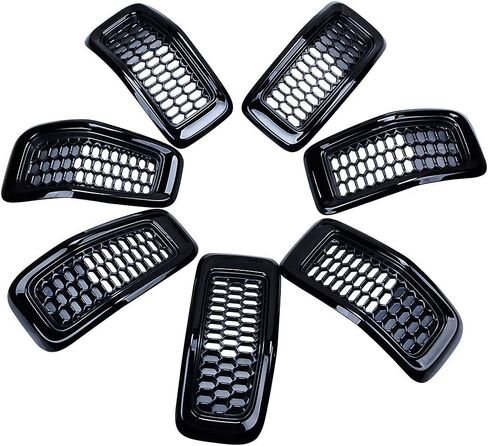 7pcs Black Mesh Grille Chrome Moulding Trim Grille Grill Cover Trim Insert Kit Compatible with 2014 2015 2016 2017 2018 Jeep Cherokee 4-Door in Saudi Arabia
