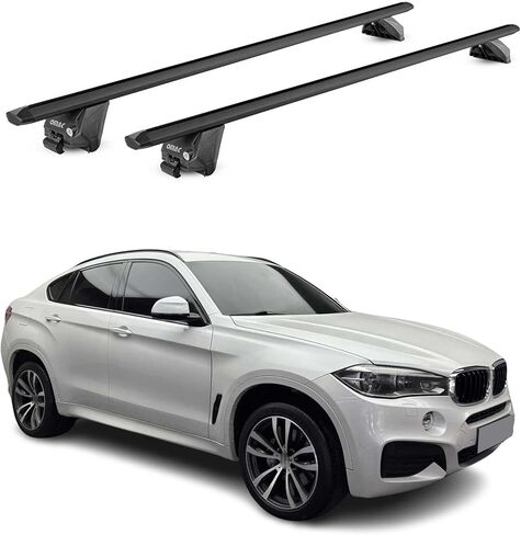 قضبان متقاطعة لسقف الألومنيوم من OMAC معتمدة من TÜV لسيارة BMW X2 F39 2018-2023 - لقضبان السقف المدمجة - فتحة T - الحمولة القصوى 220 رطل / 100 كجم - 2 قفل فضي in Kuwait