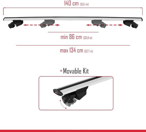 Compatible with Lincoln Nautilus 2019-2023 HOOK Model Car Roof Rack Cross Bar Grey Aluminium 2 Bars in Saudi Arabia