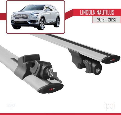 Compatible with Lincoln Nautilus 2019-2023 HOOK Model Car Roof Rack Cross Bar Grey Aluminium 2 Bars in Saudi Arabia