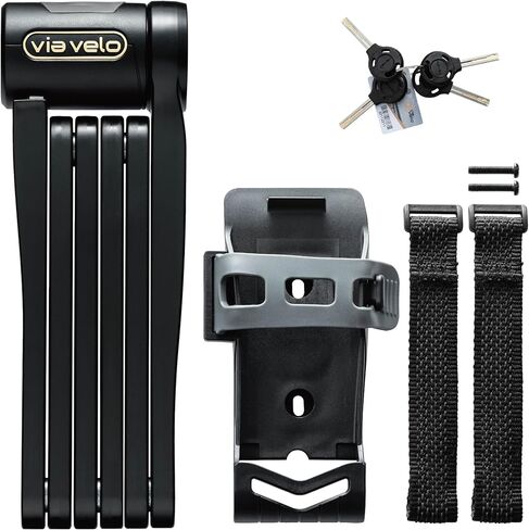 Via Velo Folding Lock with Hardened Steel and Sold Secure Gold. Extends 90cm, Includes Bracket and 4 Keys. AirTag Slot Lets You Track Your Bike. Easy to Carry and Compact for e-Bikes and Scooters. in Saudi Arabia
