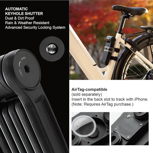 Via Velo Folding Lock with Hardened Steel and Sold Secure Gold. Extends 90cm, Includes Bracket and 4 Keys. AirTag Slot Lets You Track Your Bike. Easy to Carry and Compact for e-Bikes and Scooters. in Saudi Arabia