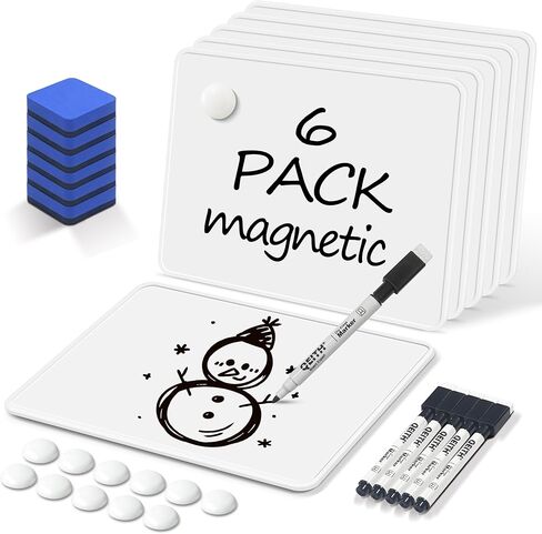 Dry Erase Boards, 6 Pack 9 x 12 Inch Magnetic Double Sided Portable Personal Small Whiteboards, Include 6 Markers, 6 Erasers, 12 Magnets for Kids, Students, Teachers Classroom School Supplies in Saudi Arabia