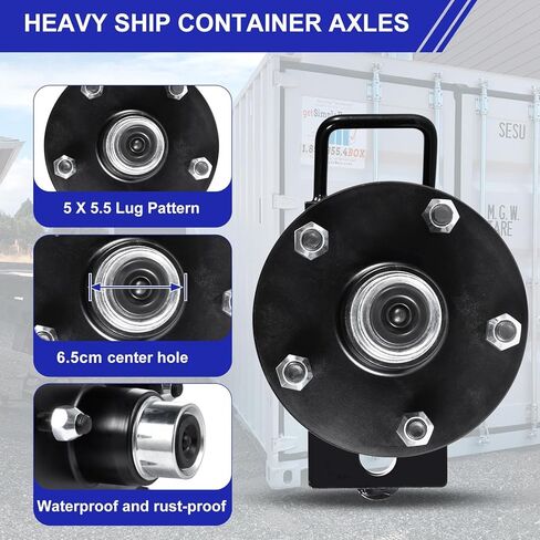 2 Pack Shipping Container Wheels 5-Lug Wheels Kit Shipping Container Accessories Hold 8800Lbs Heavy-Duty Shipping Container Axles with Heavy Duty Ratchet Tie Down-Moves 20ft - 40ft, Shipping Container in Kuwait