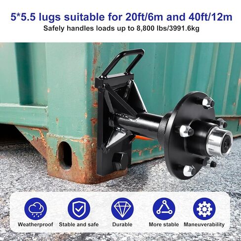 2 Pack Shipping Container Wheels 5-Lug Wheels Kit Shipping Container Accessories Hold 8800Lbs Heavy-Duty Shipping Container Axles with Heavy Duty Ratchet Tie Down-Moves 20ft - 40ft, Shipping Container in Kuwait