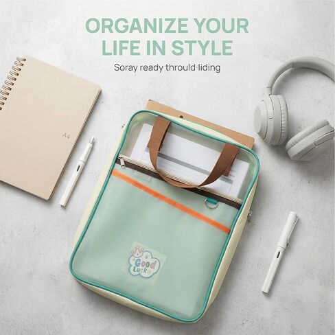 Two-Tone Mesh Zipper Tote Bag, A4 Clear Nylon Document Organizer with Handle, L-Shaped Opening Large Capacity Foldable File Pouch for Office, Business & Travel in Kuwait