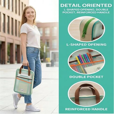 Two-Tone Mesh Zipper Tote Bag, A4 Clear Nylon Document Organizer with Handle, L-Shaped Opening Large Capacity Foldable File Pouch for Office, Business & Travel in Kuwait