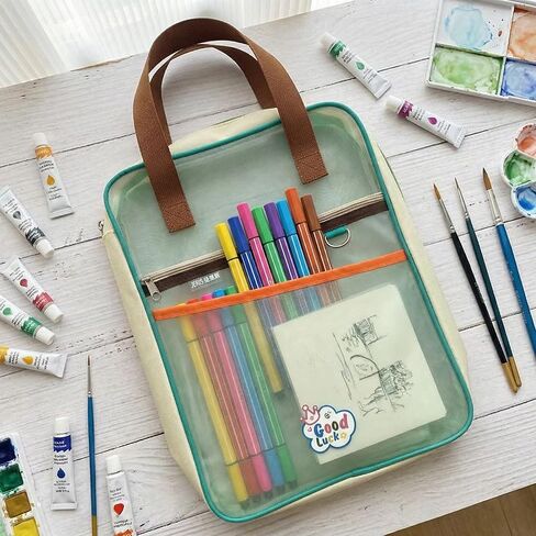 Two-Tone Mesh Zipper Tote Bag, A4 Clear Nylon Document Organizer with Handle, L-Shaped Opening Large Capacity Foldable File Pouch for Office, Business & Travel in Kuwait