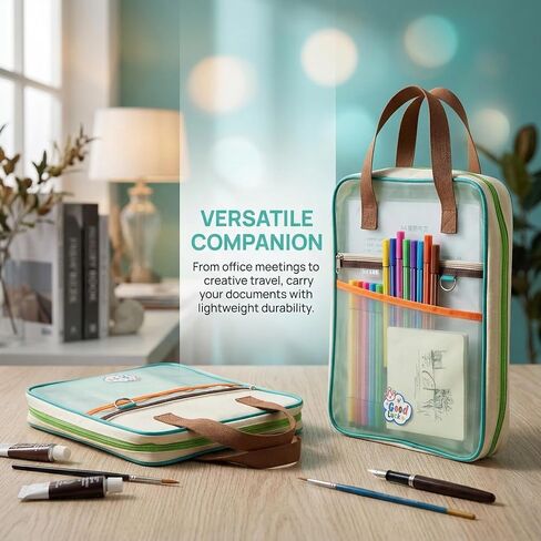 Two-Tone Mesh Zipper Tote Bag, A4 Clear Nylon Document Organizer with Handle, L-Shaped Opening Large Capacity Foldable File Pouch for Office, Business & Travel in Kuwait
