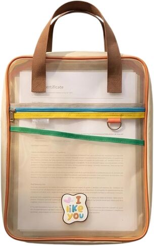 Two-Tone Mesh Zipper Tote Bag, A4 Clear Nylon Document Organizer with Handle, L-Shaped Opening Large Capacity Foldable File Pouch for Office, Business & Travel in Kuwait
