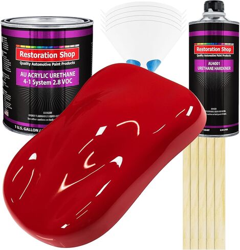 Restoration Shop - Torch Red Acrylic Urethane Auto Paint - Complete Gallon Paint Kit - Professional Single Stage High Gloss Automotive, Car, Truck Coating, 4:1 Mix Ratio, 2.8 VOC in Kuwait