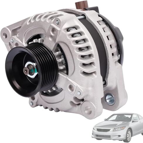 130A Alternator with 7-Groove Pulley (Square Plug) FIT 2008-2012 Honda Accord, 2009-2014 Acura TSX 2.4L L4, 12V DC Replaces 31100-R40-A01 11390N (Non-V6 Models) - 1 Pack in Kuwait