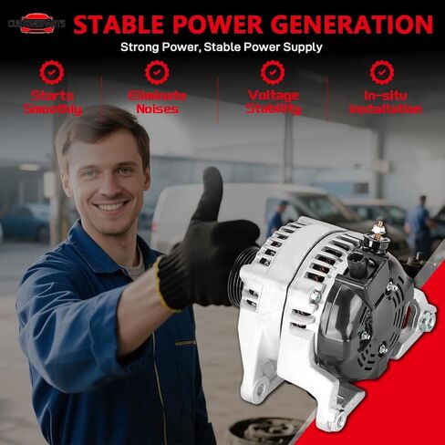 130A Alternator with 7-Groove Pulley (Square Plug) FIT 2008-2012 Honda Accord, 2009-2014 Acura TSX 2.4L L4, 12V DC Replaces 31100-R40-A01 11390N (Non-V6 Models) - 1 Pack in Kuwait