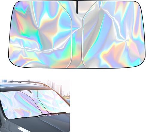 Windshield Sun Shade with Storage Pouch Keep Interior Cool, Foldable Laser Titanium Silver Front Window Shield Blocker Screen Visor Protector Cover Universal Fit for Car Truck SUVs (S) in Saudi Arabia