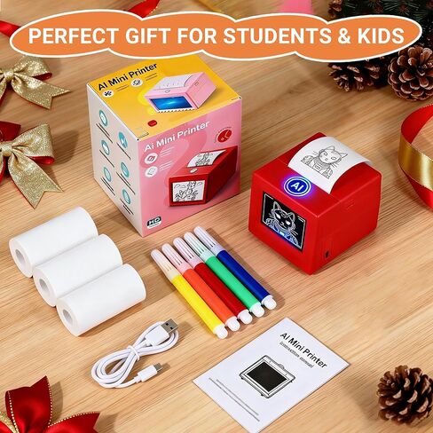 AI Mini Printer with Preview Screen, Voice-Activated Portable Thermal Sticker Printer, Inkless Pocket Printer for Study Notes, Journaling & DIY, Bluetooth Compatible with iOS/Android in Saudi Arabia