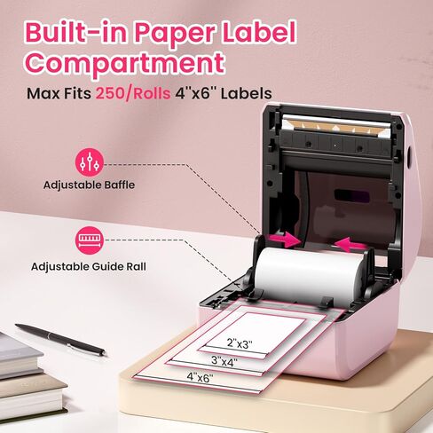 D450BT Shipping Label Printer&500Pcs 4x6 Thermal Shipping Label, Shipping Address Labels (2 Rolls of 250 4x6 Roll Labels) - Compatible with Nelko, JADENS, beeprt, ASprink, Rollo, Zebra, Omezizy and Ot in Saudi Arabia