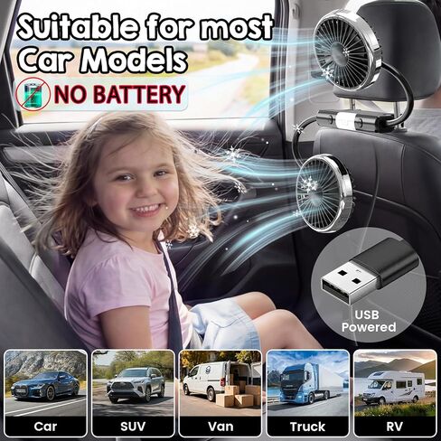 Rechargeable Car Backseat Fan for Baby Rear Facing, Backseat Fan for Kids Car Back Seat (Battery Operated) in Saudi Arabia