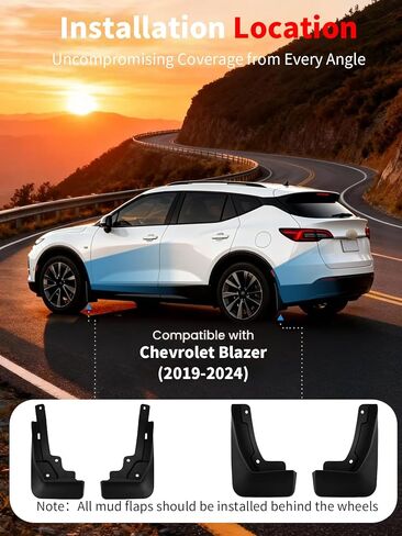 No Drill Mud Flaps for 2019-2024 Chevrolet Chevy Blazer SUV, Heavy Duty Front & Rear All Weather Splash Guards Set for L/1LT/2LT/3LT/RS/Premier Models, OEM Style Textured Black Mud Guards in Saudi Arabia