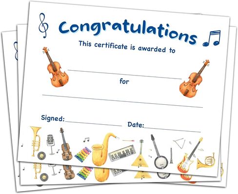 Music Congratulations Certificate, 25 Pcs Music Award Certificates, Musical Excellence Awards of Completion Gifts for Students, School Graduation Gifts Decorations Supplies -A16 in Saudi Arabia
