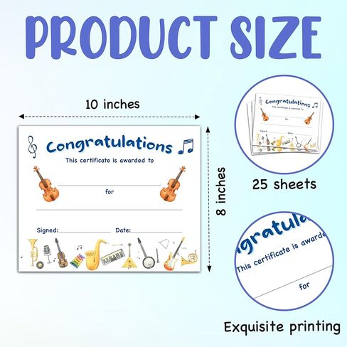 Music Congratulations Certificate, 25 Pcs Music Award Certificates, Musical Excellence Awards of Completion Gifts for Students, School Graduation Gifts Decorations Supplies -A16 in Saudi Arabia