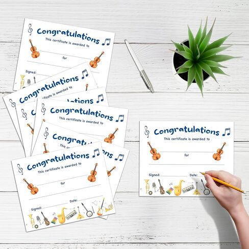 Music Congratulations Certificate, 25 Pcs Music Award Certificates, Musical Excellence Awards of Completion Gifts for Students, School Graduation Gifts Decorations Supplies -A16 in Saudi Arabia