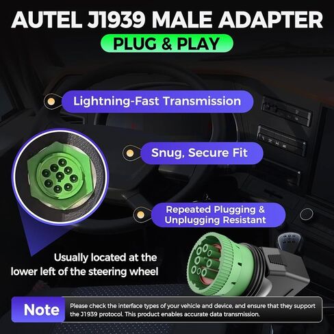 محول أنثى Autel Original Type 2 أخضر 9pin J1939 إلى 16pin obd2، ذكر إلى موصل J1962 obdii، يعمل للشاحنات الثقيلة، يستخدم لجهاز ELD ومتعقب GPS وماسح ضوئي للشاحنة in Kuwait