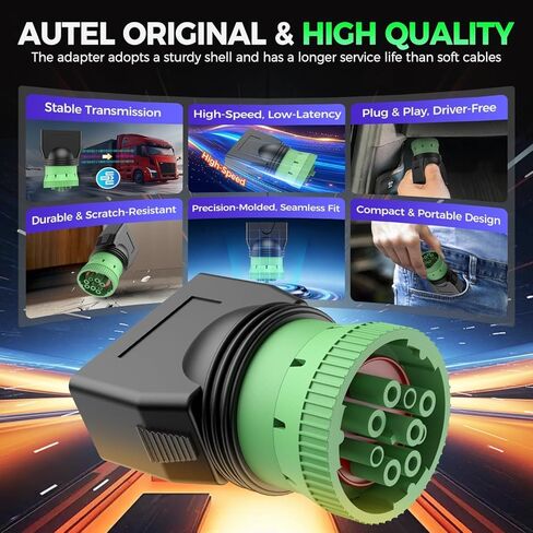محول أنثى Autel Original Type 2 أخضر 9pin J1939 إلى 16pin obd2، ذكر إلى موصل J1962 obdii، يعمل للشاحنات الثقيلة، يستخدم لجهاز ELD ومتعقب GPS وماسح ضوئي للشاحنة in Kuwait