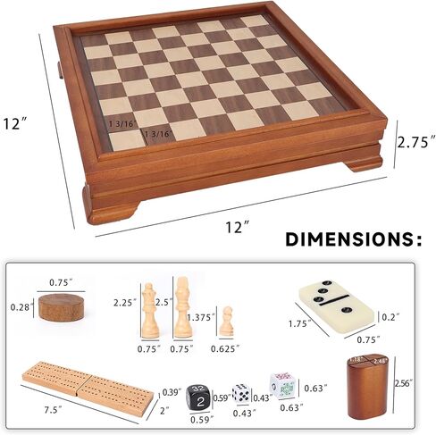 GSE Games & Sports Expert Wooden 7-in-1 Chess, Checkers, Backgammon, Dominoes, Cribbage Board, Playing Card & Poker Dice Game Combo Set (Deluxe) in Kuwait