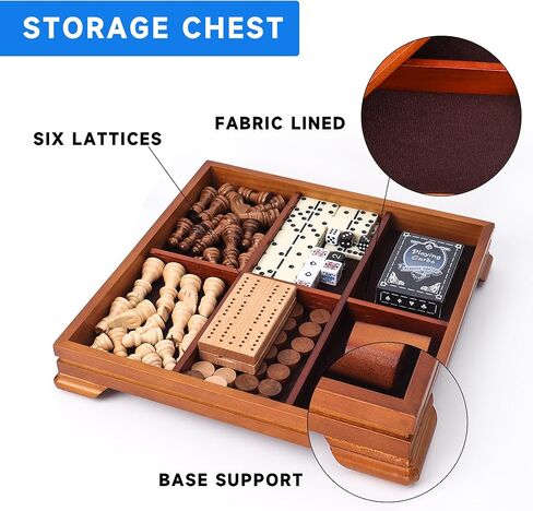 GSE Games & Sports Expert Wooden 7-in-1 Chess, Checkers, Backgammon, Dominoes, Cribbage Board, Playing Card & Poker Dice Game Combo Set (Deluxe) in Kuwait