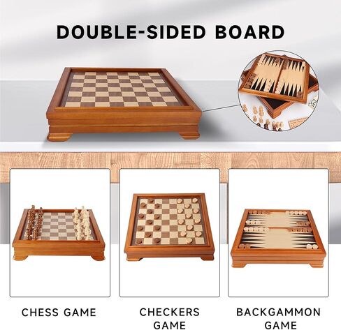 GSE Games & Sports Expert Wooden 7-in-1 Chess, Checkers, Backgammon, Dominoes, Cribbage Board, Playing Card & Poker Dice Game Combo Set (Deluxe) in Kuwait
