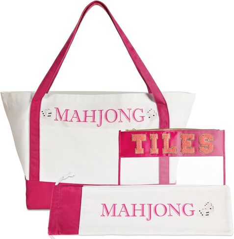 3 Pcs Empty Mahjong Bag Sets for Tiles and Racks Mahjong Tote Bag with Embroidered for American Mahjong Storage Game Night Mahj Accessories(Hot Pink) in Saudi Arabia