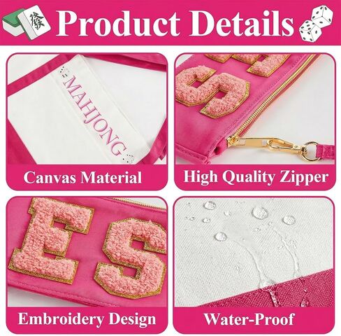 3 Pcs Empty Mahjong Bag Sets for Tiles and Racks Mahjong Tote Bag with Embroidered for American Mahjong Storage Game Night Mahj Accessories(Hot Pink) in Saudi Arabia