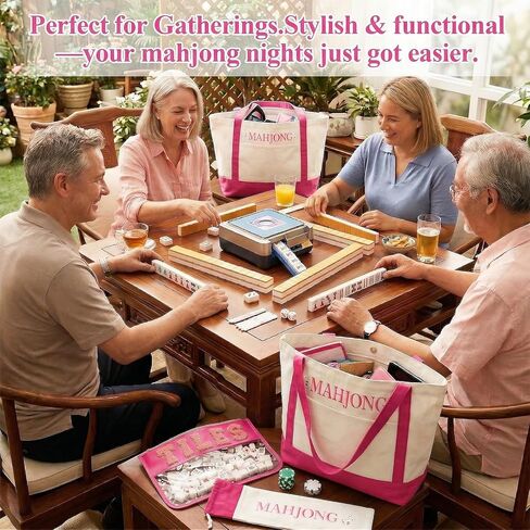 3 Pcs Empty Mahjong Bag Sets for Tiles and Racks Mahjong Tote Bag with Embroidered for American Mahjong Storage Game Night Mahj Accessories(Hot Pink) in Saudi Arabia