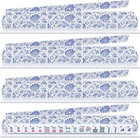 4 Pack Magnetic Chinoiserie Mahjong Tile Racks with Removable Acrylic Pushers, 18.5 Inch Length American Mahjong Racks Holders with Pattern, Fits All Tile Sets (Blue Floral) in Saudi Arabia