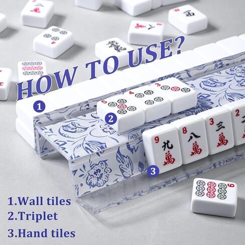 4 Pack Magnetic Chinoiserie Mahjong Tile Racks with Removable Acrylic Pushers, 18.5 Inch Length American Mahjong Racks Holders with Pattern, Fits All Tile Sets (Blue Floral) in Saudi Arabia