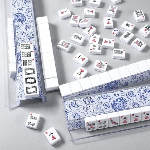 4 Pack Magnetic Chinoiserie Mahjong Tile Racks with Removable Acrylic Pushers, 18.5 Inch Length American Mahjong Racks Holders with Pattern, Fits All Tile Sets (Blue Floral) in Saudi Arabia