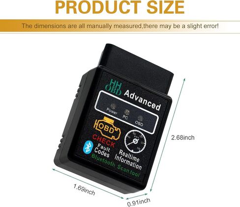 أداة تشخيص بلوتوث OBD2 للسيارة، قارئ رمز ELM327 V2.1 للمراقبة في الوقت الحقيقي، ماسح ضوئي صغير مضاد للتداخل لإعادة ضبط ضوء المحرك الشفاف، عالمي لنظام التشغيل IOS Android Windows (أسود) in Kuwait