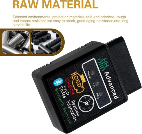 أداة تشخيص بلوتوث OBD2 للسيارة، قارئ رمز ELM327 V2.1 للمراقبة في الوقت الحقيقي، ماسح ضوئي صغير مضاد للتداخل لإعادة ضبط ضوء المحرك الشفاف، عالمي لنظام التشغيل IOS Android Windows (أسود) in Kuwait