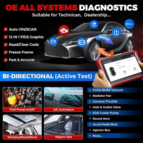 KINGBOLEN K8 Pro Obd2 Scanner Bluetooth 2026 أداة مسح ثنائية الاتجاه مع تحديث مدى الحياة بدون اشتراك 8 بوصات جميع أدوات تشخيص النظام، رمز ECU، 34+ إعادة تعيين، CANFD&DOIP، دليل V.A.G، FCA AutoAuth in Kuwait