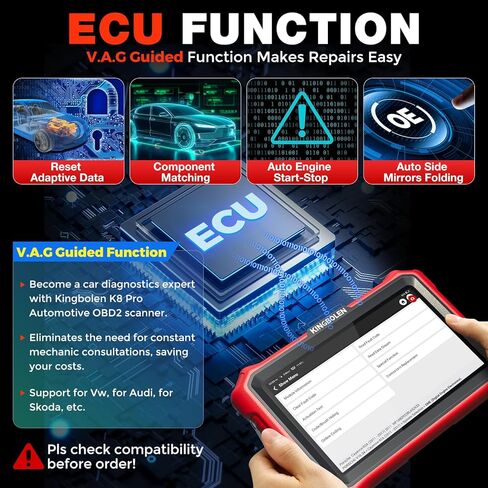 KINGBOLEN K8 Pro Obd2 Scanner Bluetooth 2026 أداة مسح ثنائية الاتجاه مع تحديث مدى الحياة بدون اشتراك 8 بوصات جميع أدوات تشخيص النظام، رمز ECU، 34+ إعادة تعيين، CANFD&DOIP، دليل V.A.G، FCA AutoAuth in Kuwait
