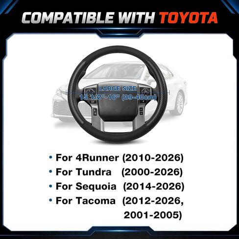 Steering Wheel Cover for Toyota 4Runner, Tacoma, Tundra, Sequoia, Large Size 15.5-16", Black Carbon Fiber in Saudi Arabia