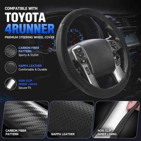 Steering Wheel Cover for Toyota 4Runner, Tacoma, Tundra, Sequoia, Large Size 15.5-16", Black Carbon Fiber in Saudi Arabia