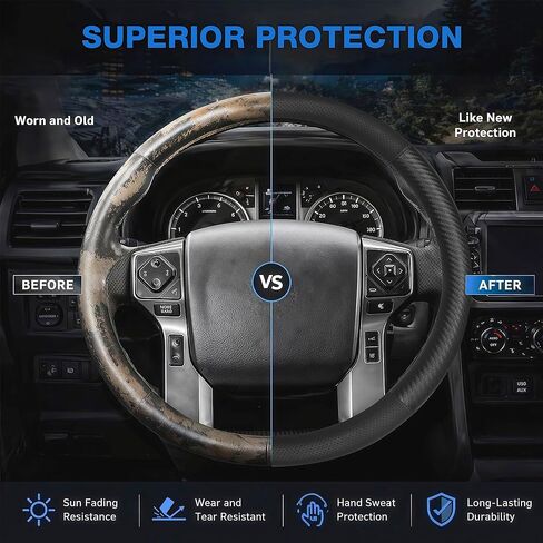 Steering Wheel Cover for Toyota 4Runner, Tacoma, Tundra, Sequoia, Large Size 15.5-16", Black Carbon Fiber in Saudi Arabia