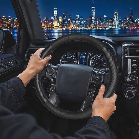 Steering Wheel Cover for Toyota 4Runner, Tacoma, Tundra, Sequoia, Large Size 15.5-16", Black Carbon Fiber in Saudi Arabia