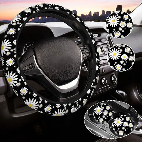 Pink Strawberry Steering Wheel Cover for Women, Universal Auto Steering Wheel 14-15 Inch Car Interior Accessories with 2PCS Car Coasters, Suitable for Men and Women in Saudi Arabia