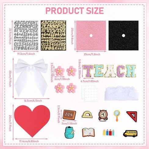 35 Pcs Teacher Theme DIY Graduation Cap Decorations White Lace Trim White Bows Heart Paper Cutouts Iron On Letters Patches Plastic Patches for DIY Hat Grad Cap Topper Graduation Party Supplies in Kuwait